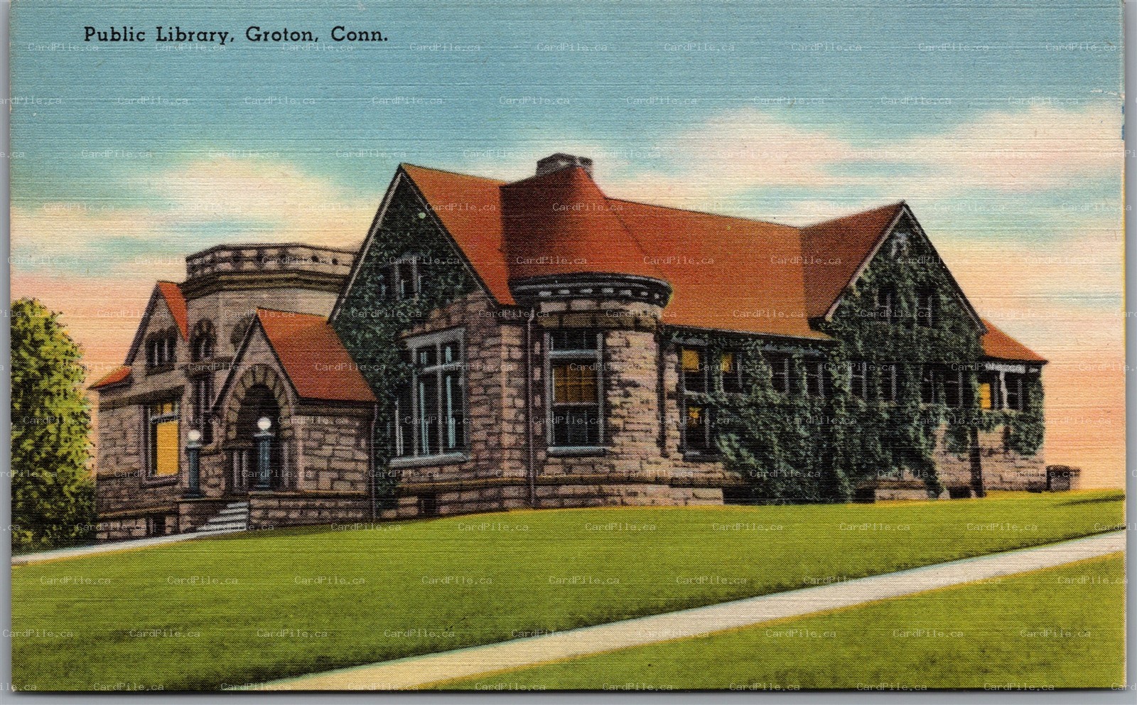 Postcard Groton Connecticut Public Library