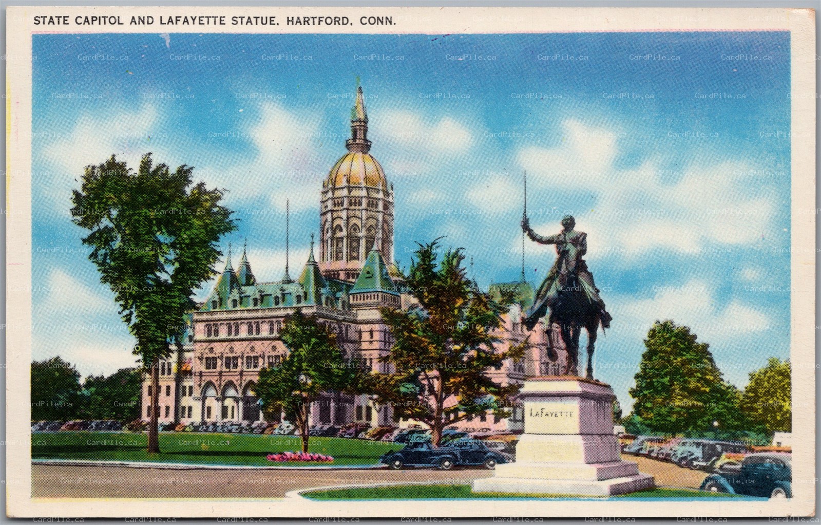 Postcard Hartford Connecticut State Capitol and Lafayette Statue War Memorial