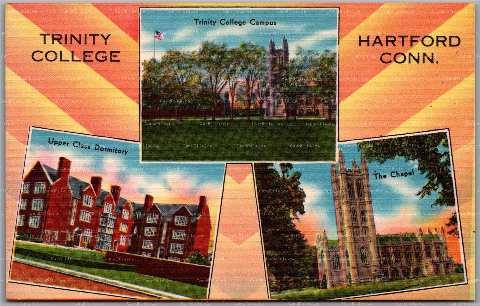 Postcard Hartford Connecticut Trinity College Dormitory Chapel Campus Multi View