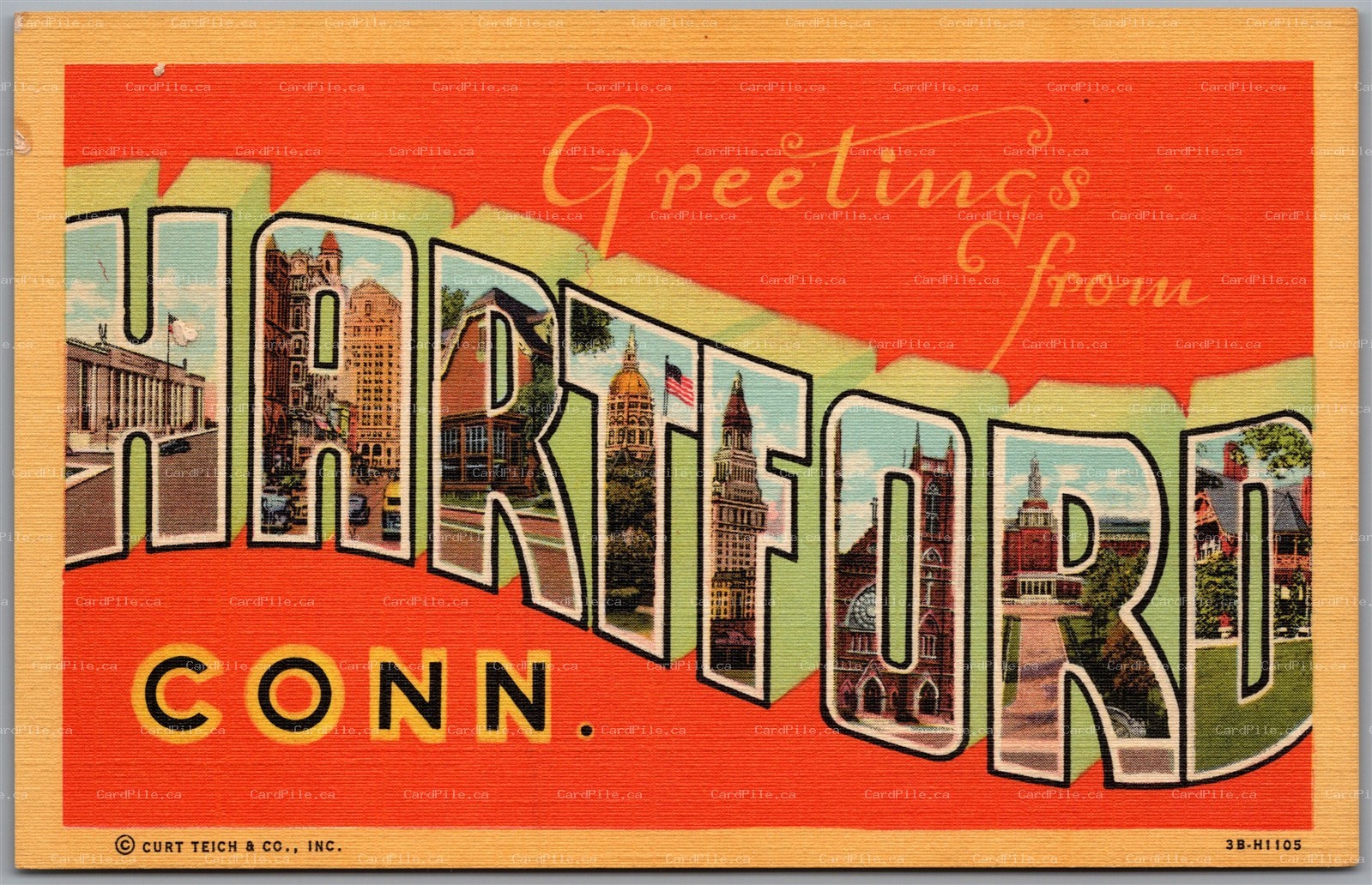 Postcard Greetings From Hartford Connecticut Large Letter Multi Views