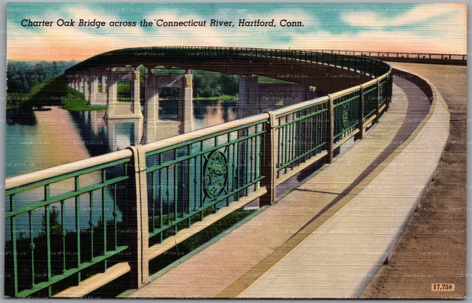 Postcard Hartford CT Charter Oak Bridge across the Connecticut River