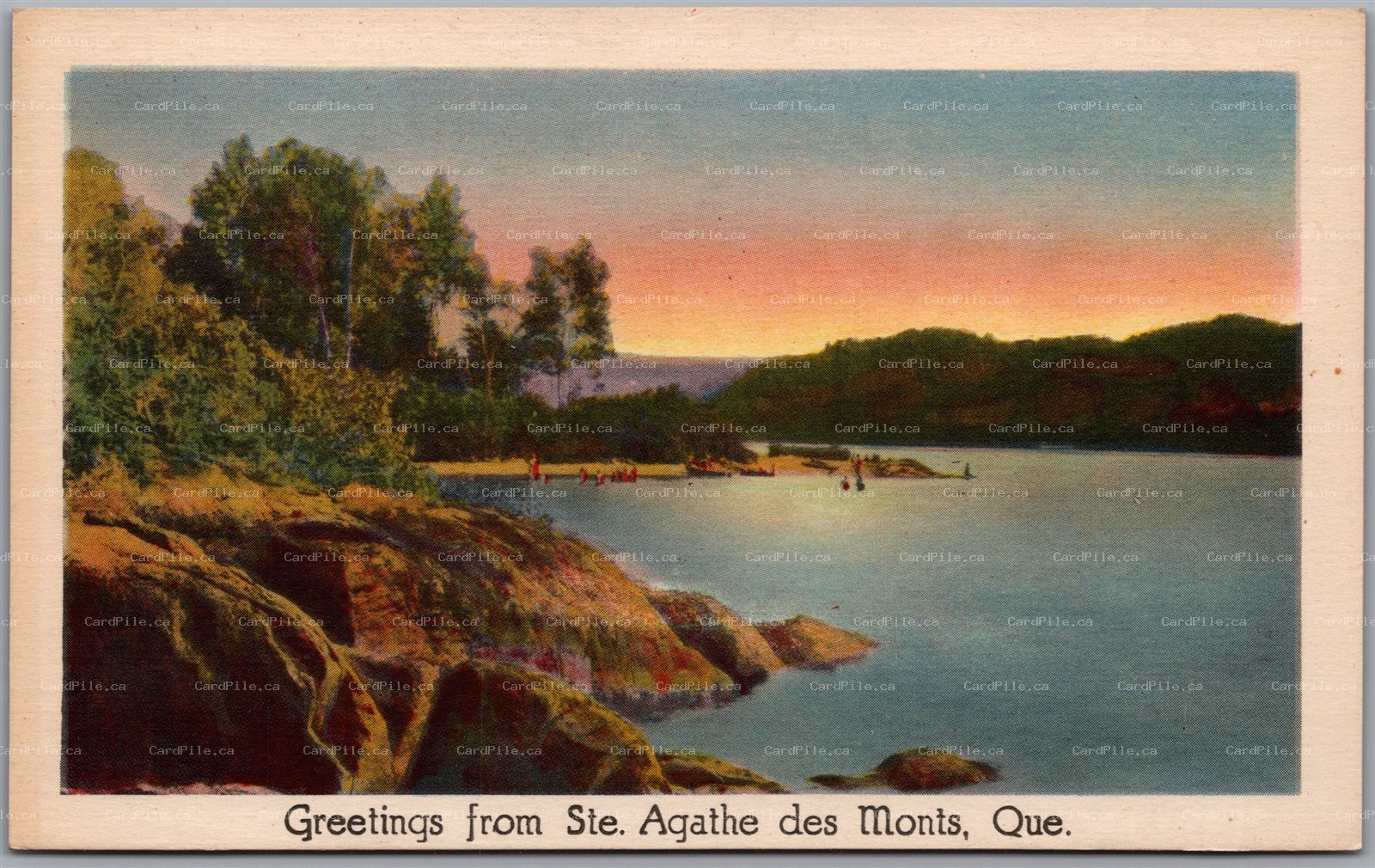 Postcard Greetings from Ste. Agathe des Monts Quebec Scenic View Lake