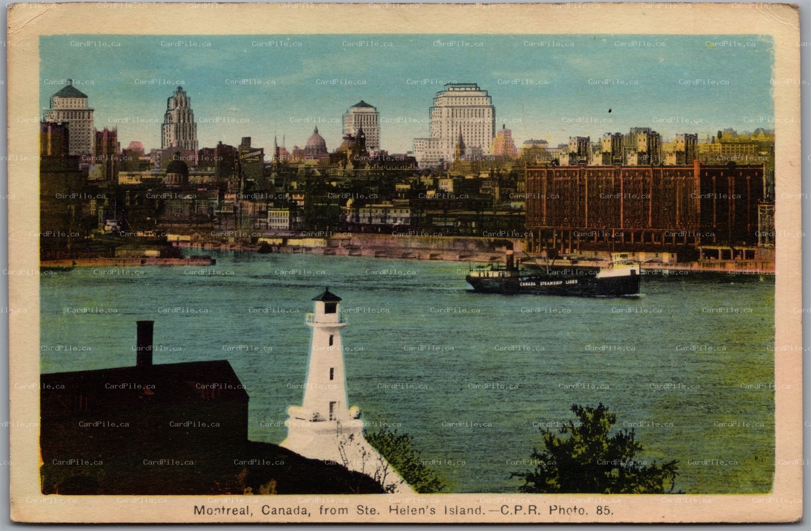 Postcard Montreal Quebec View from Ste. Helen's Island Steamship Lighthouse