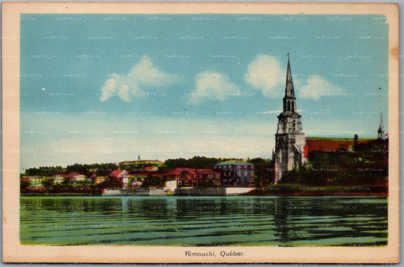 Postcard Rimouski Quebec Scenic View of Town from St. Lawrence River