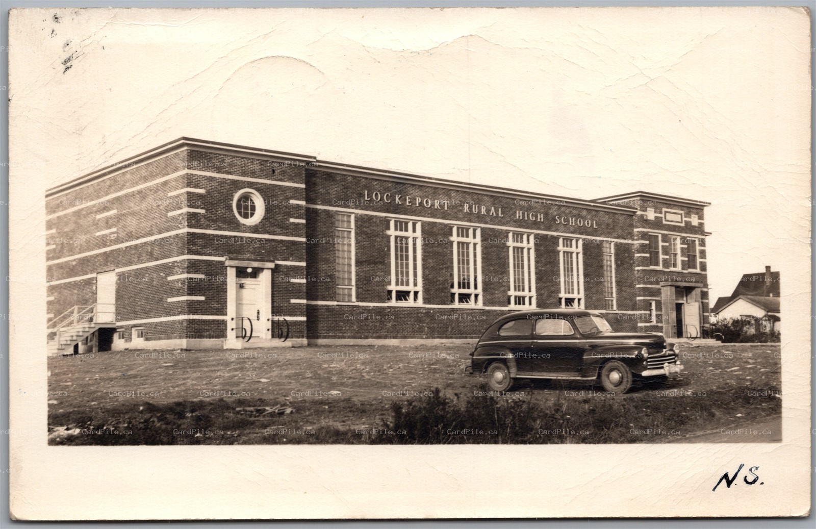 Postcard Lockeport Nova Scotia c1950 Rural High School Old Car Shelburne County