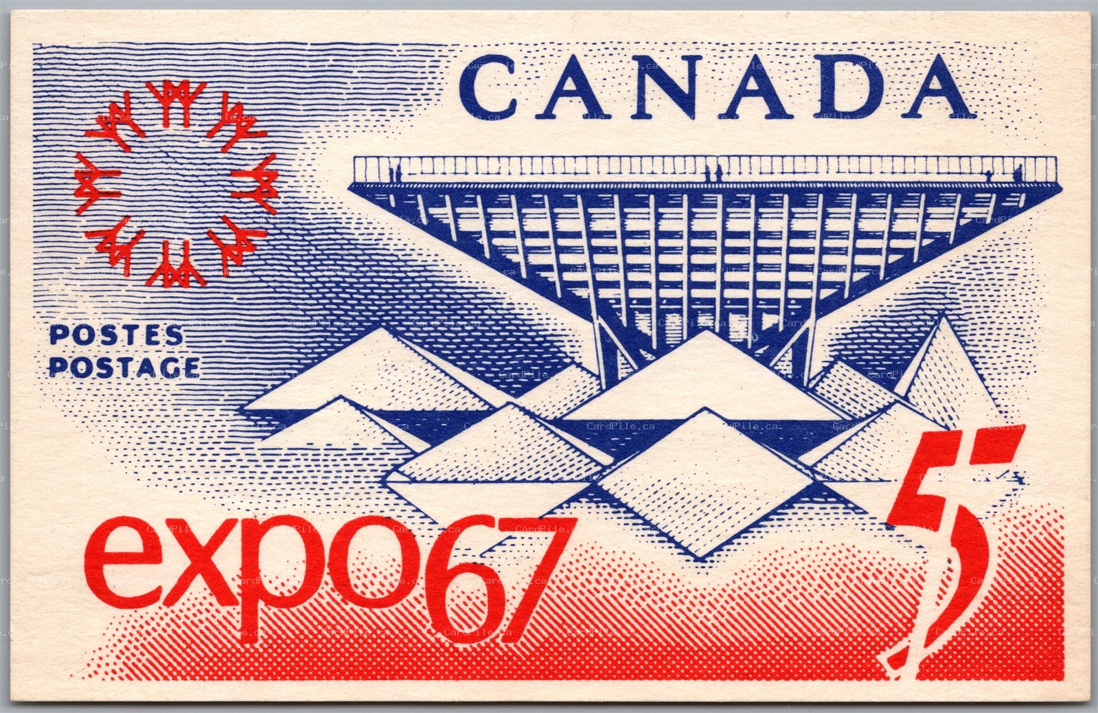 Postcard Montreal Quebec Expo 67 Repro of Commemorative Stamp Canadian Pavilion