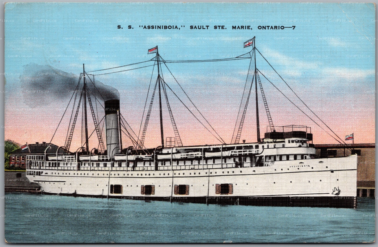 Postcard Sault Ste. Marie Ontario c1945 S. S. Assiniboia Scrapped in 1970