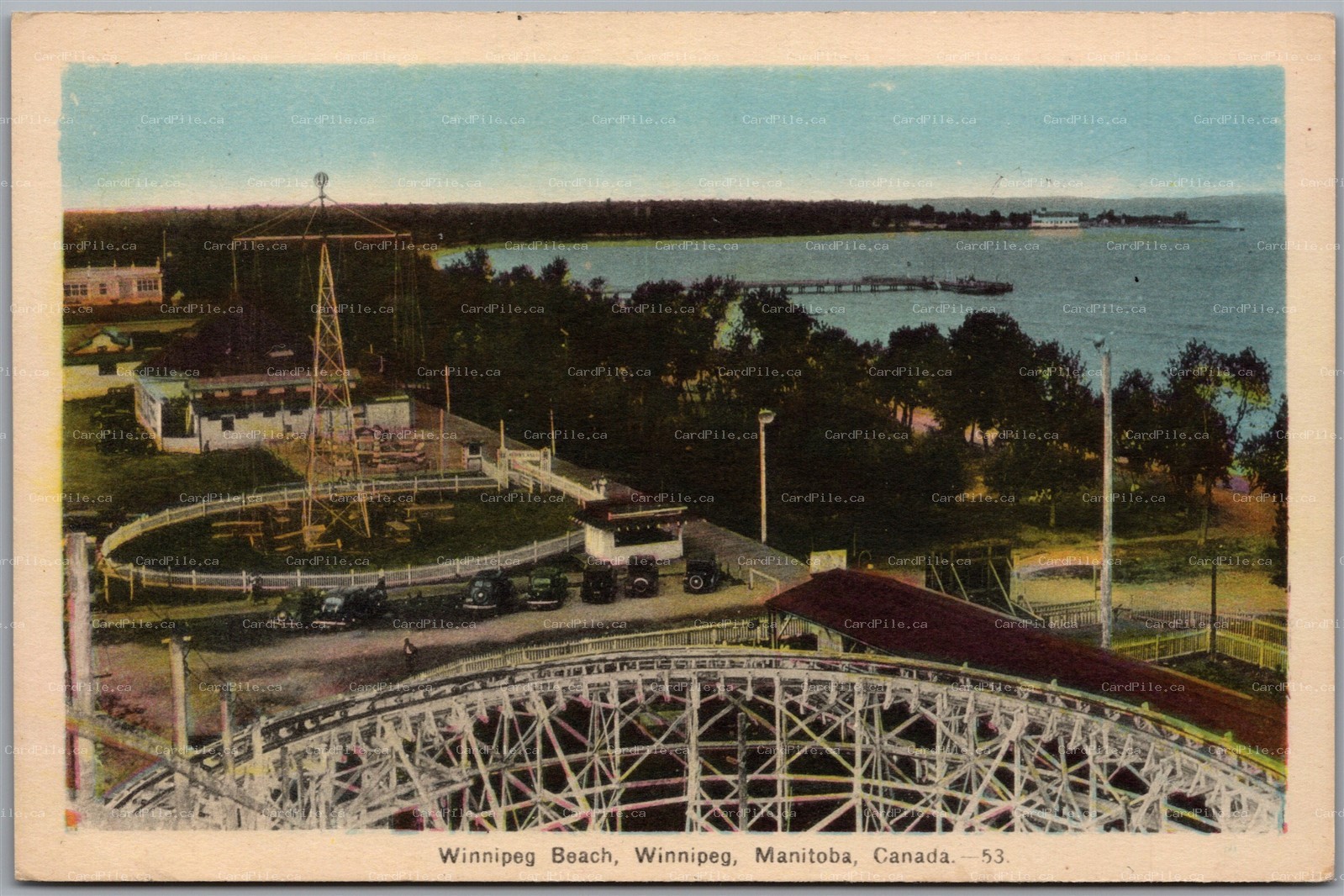 Postcard Winnipeg Beach Manitoba Birds Eye View Roller Coaster by PECO