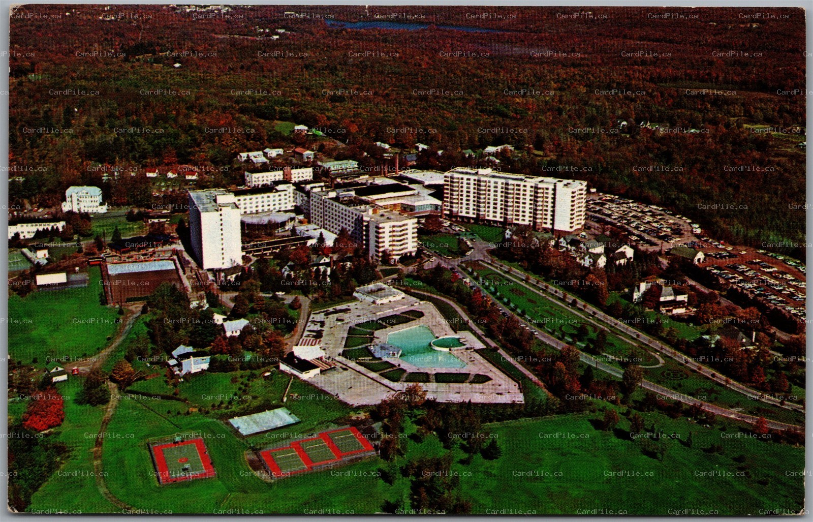 Postcard Kiamesha Lake NY Concord Hotel c1966 Aerial View of Resort Sullivan Co.