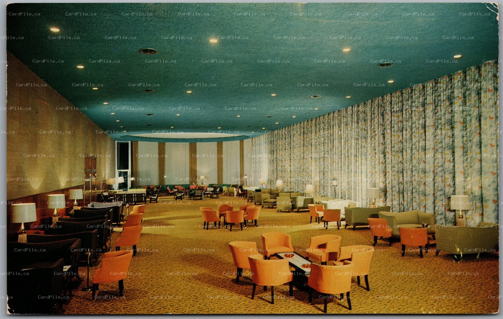 Postcard Kiamesha Lake NY Concord Hotel Interior View MCM Furniture Sullivan Co.