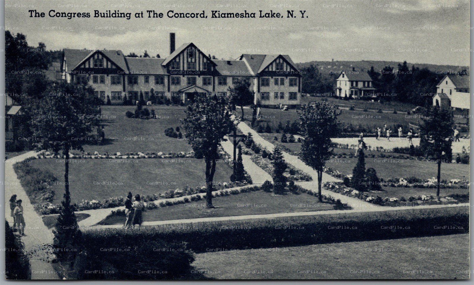 Postcard Kiamesha Lake New York Concord Hotel Congress Building Sullivan Co.
