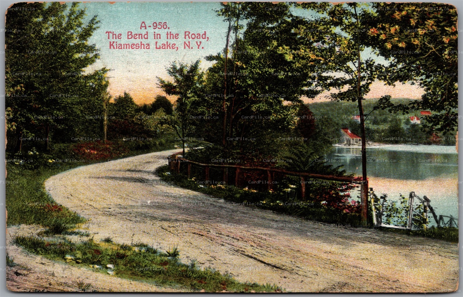 Postcard Kiamesha Lake New York c1909 The Bend in the Road Sullivan Co.