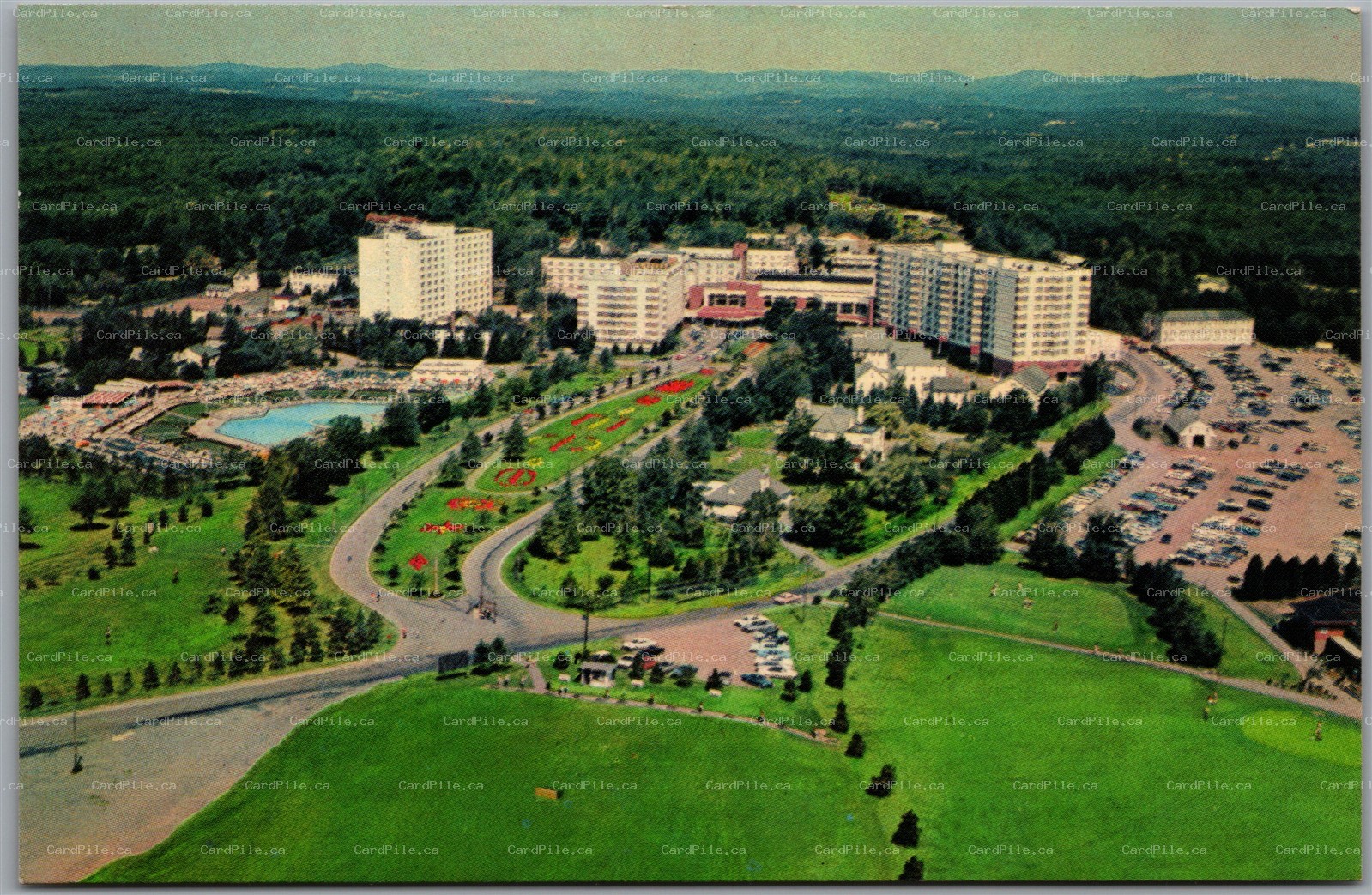 Postcard Kiamesha Lake NY Concord Hotel Aerial View of Resort Sullivan County