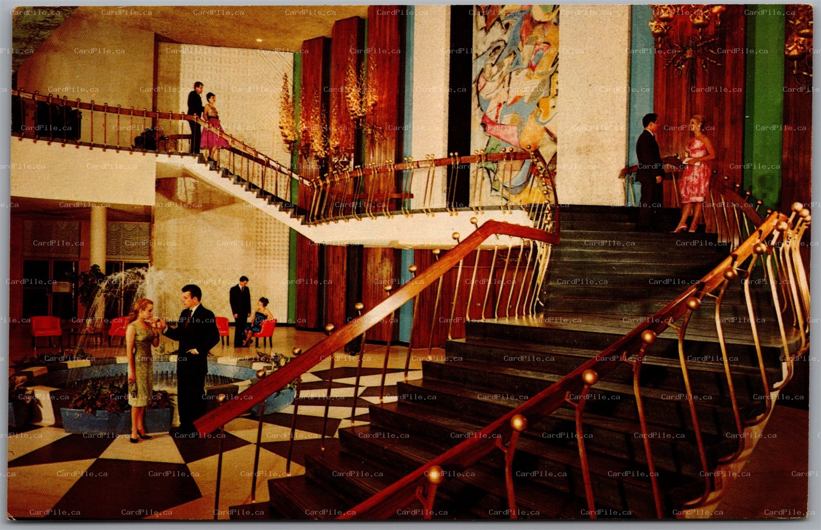 Postcard Kiamesha Lake NY Concord Hotel Interior View Stairs Sullivan County