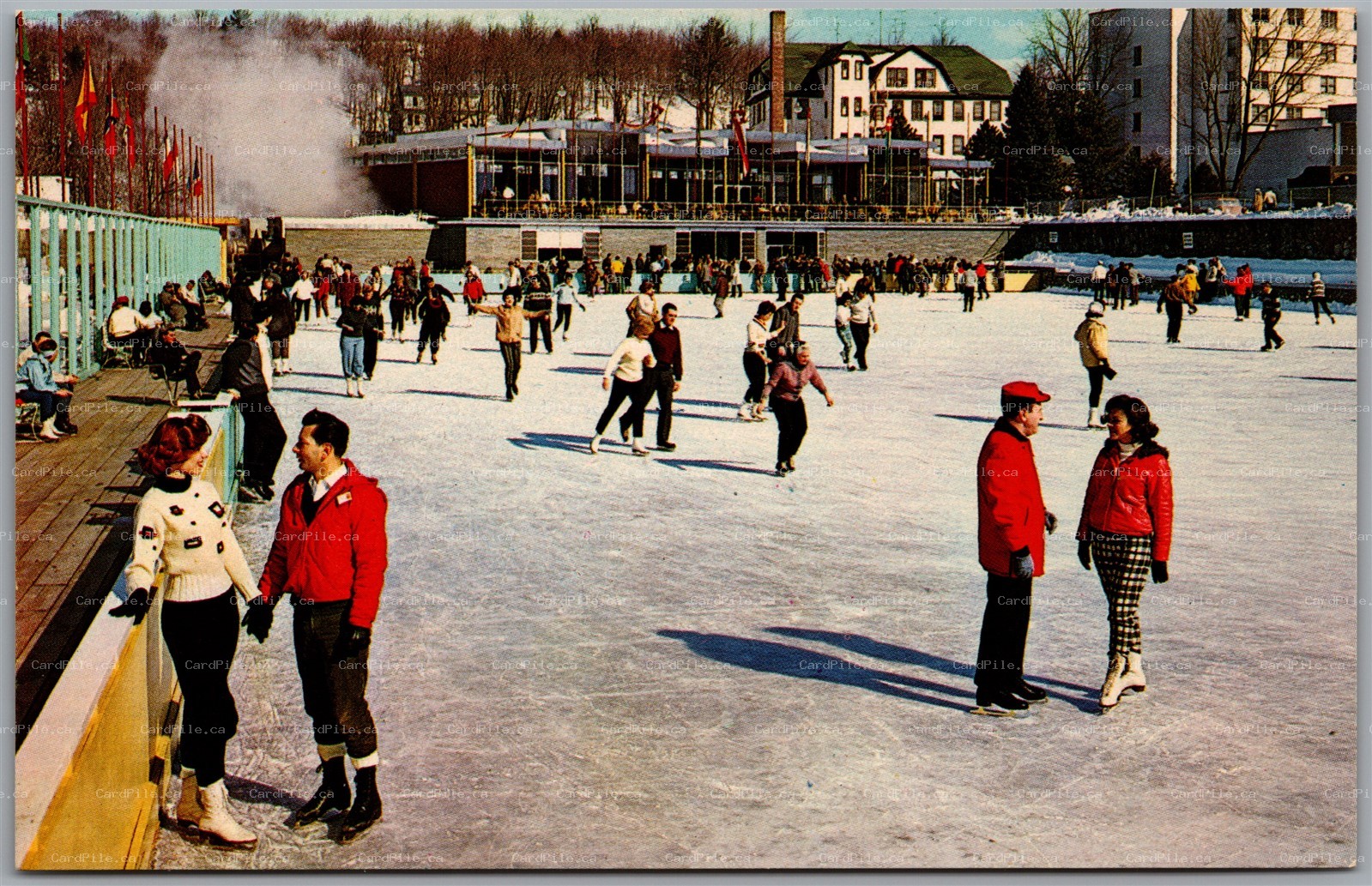 Postcard Kiamesha Lake New York Concord Hotel People Skating Rink Sullivan Co.