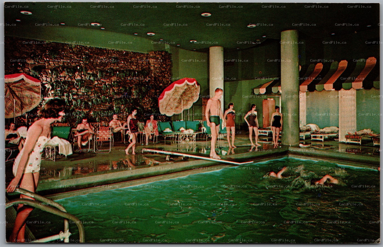 Postcard Kiamesha Lake New York Concord Hotel Interior Swimming Pool Diving