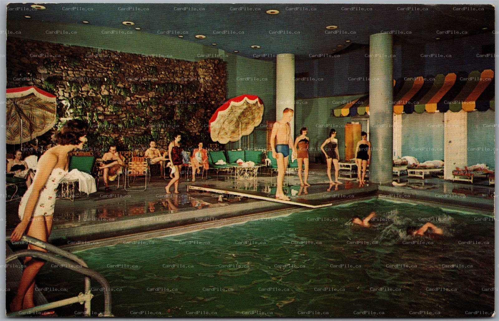 Postcard Kiamesha Lake New York Concord Hotel Interior Swimming Pool Diving B