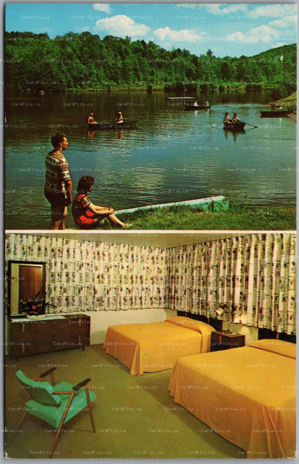Postcard Parksville New York Paramount Hotel Dual View MCM Furniture Advert