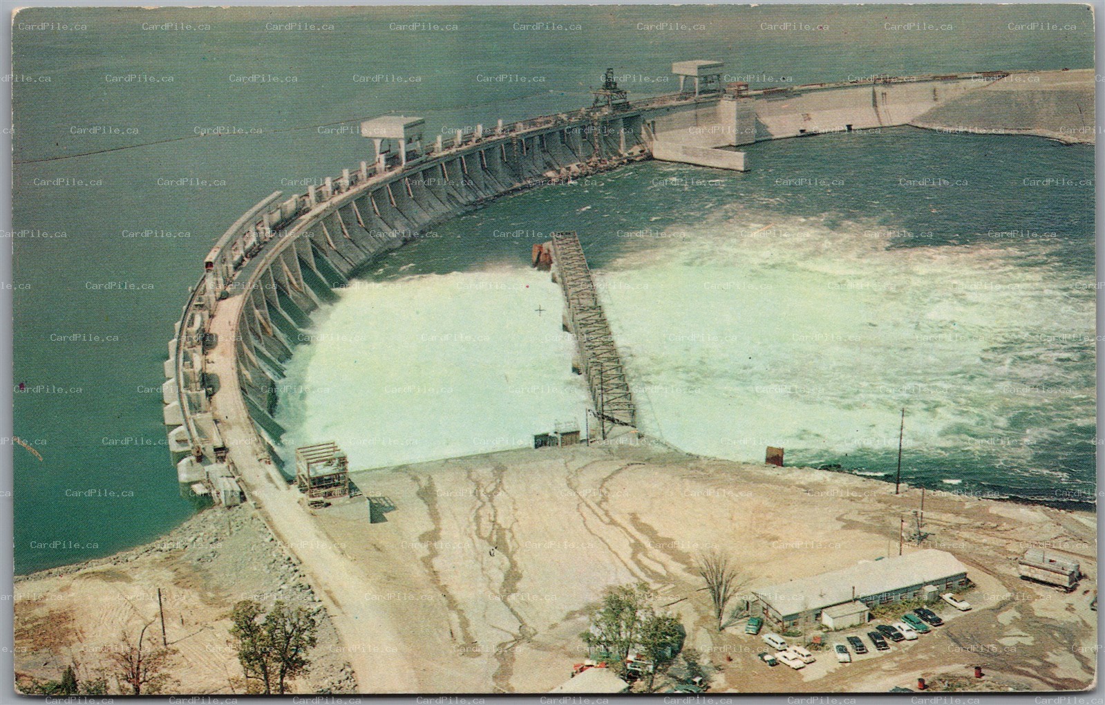 Postcard New York Massena Long Sault Control Dam St. Lawrence Seaway Aerial View