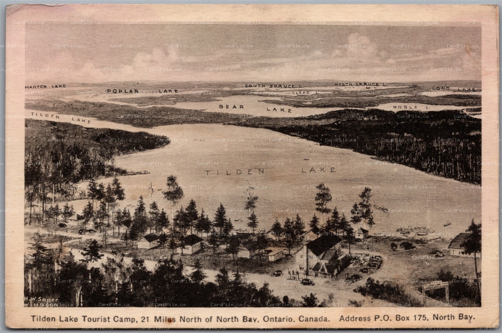 Postcard North Bay Ontario Tilden Lake Tourist Camp Named Lakes Aerial View