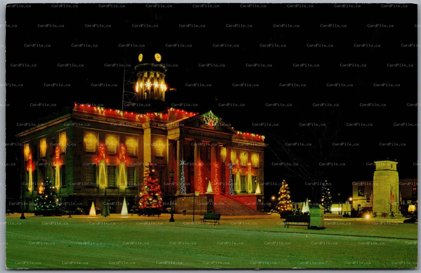 Postcard Kitchener Ontario c1960s City Hall Colourful Christmas Lighting