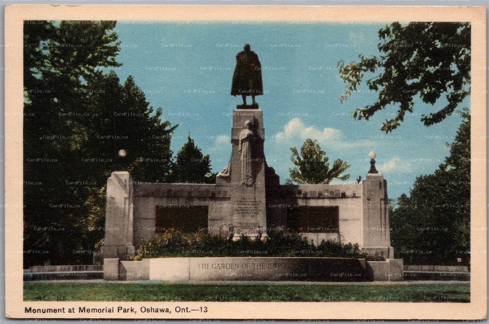 Postcard Oshawa Ontario WW1 Monument Memorial Park Garden Of The Unforgotten