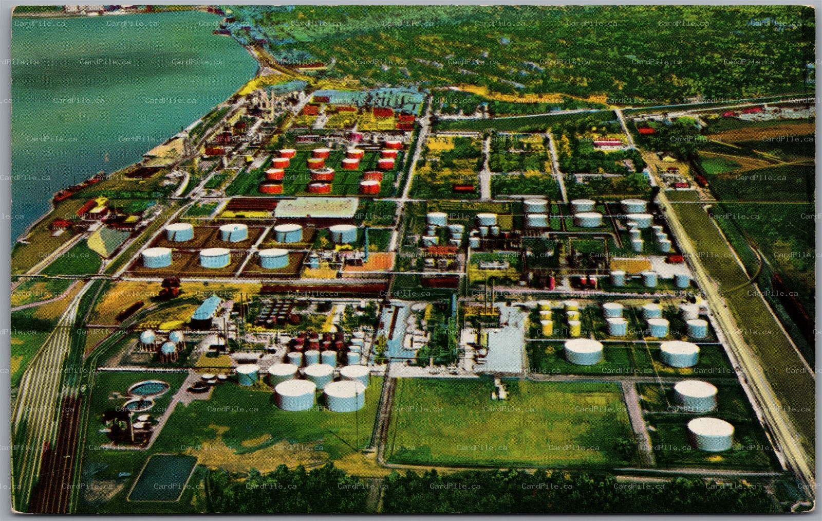 Postcard Sarnia Ontario Aerial View Imperial Oil Refinery Lambton County