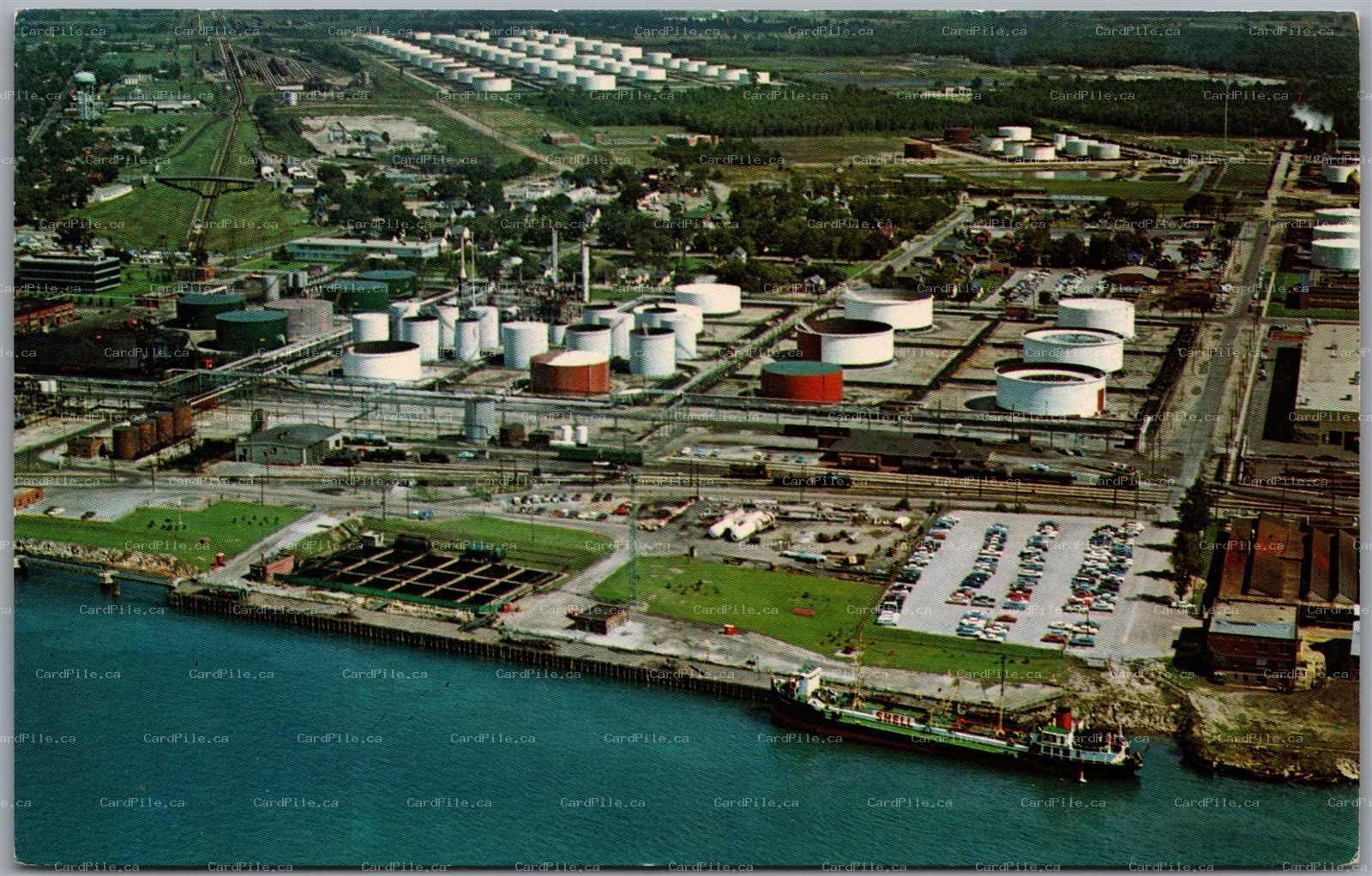 Postcard Sarnia Ontario Aerial View Imperial Oil Tank Farm Refinery Lambton Co.