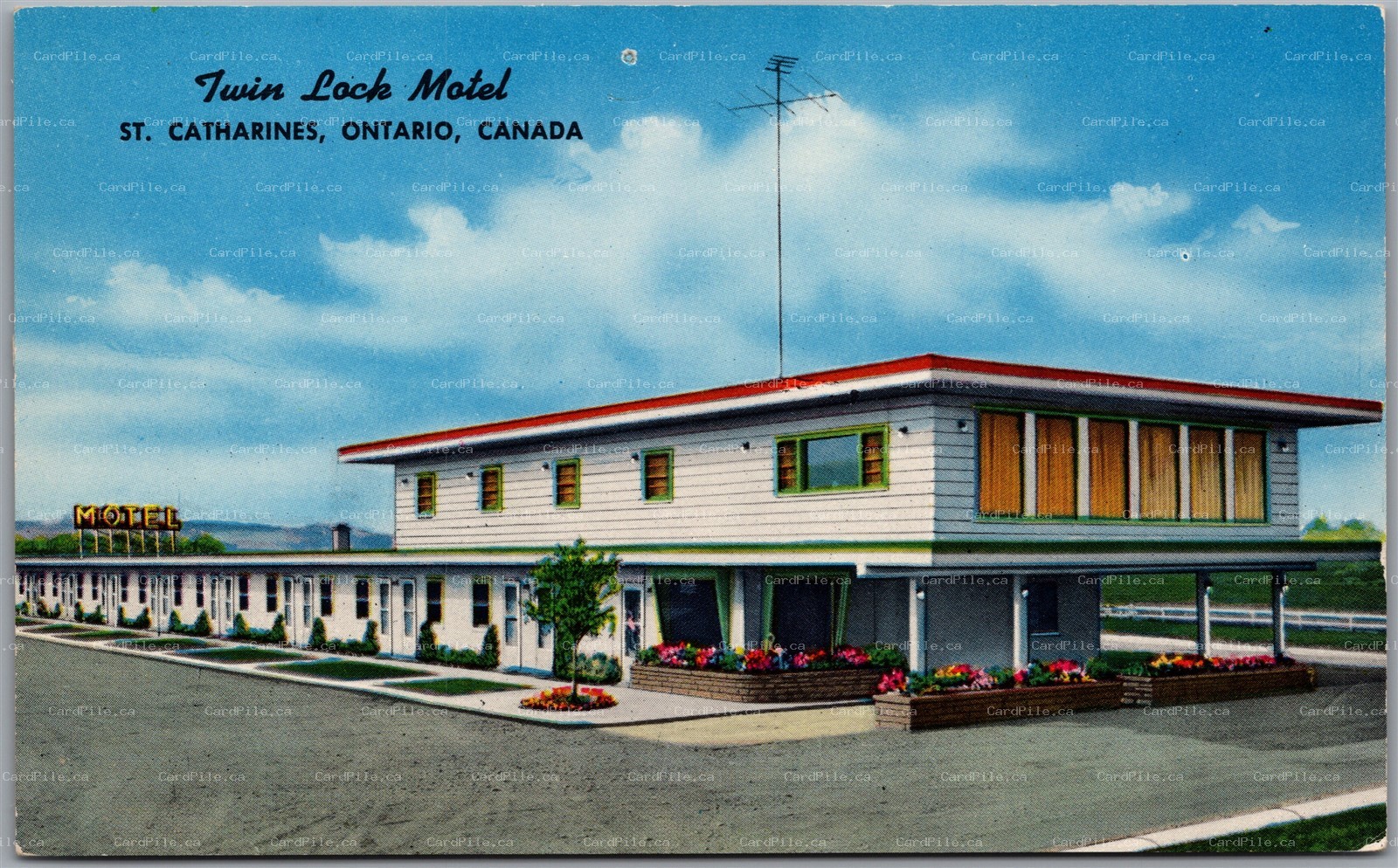 Postcard St. Catherines Ontario Twin Lock Motel Queen Elizabeth Highway QEW