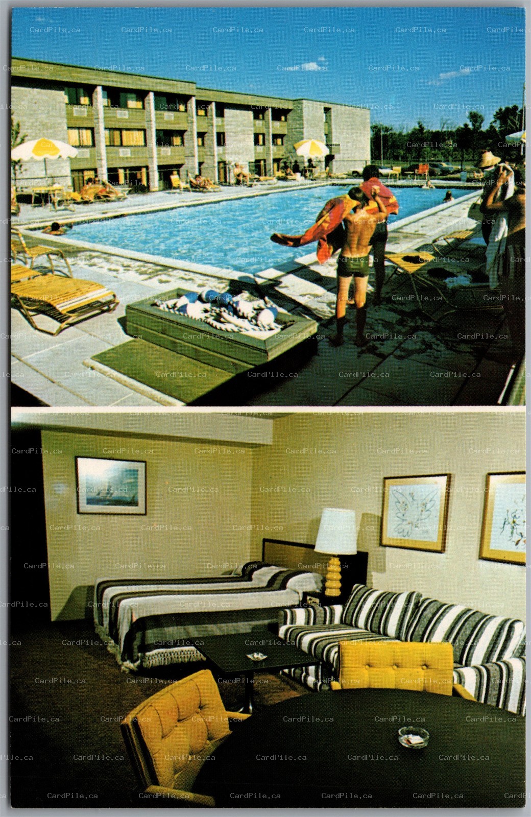 Postcard North Bay Ontario Pinewood Park Motor Inn Highway 11 South Dual View