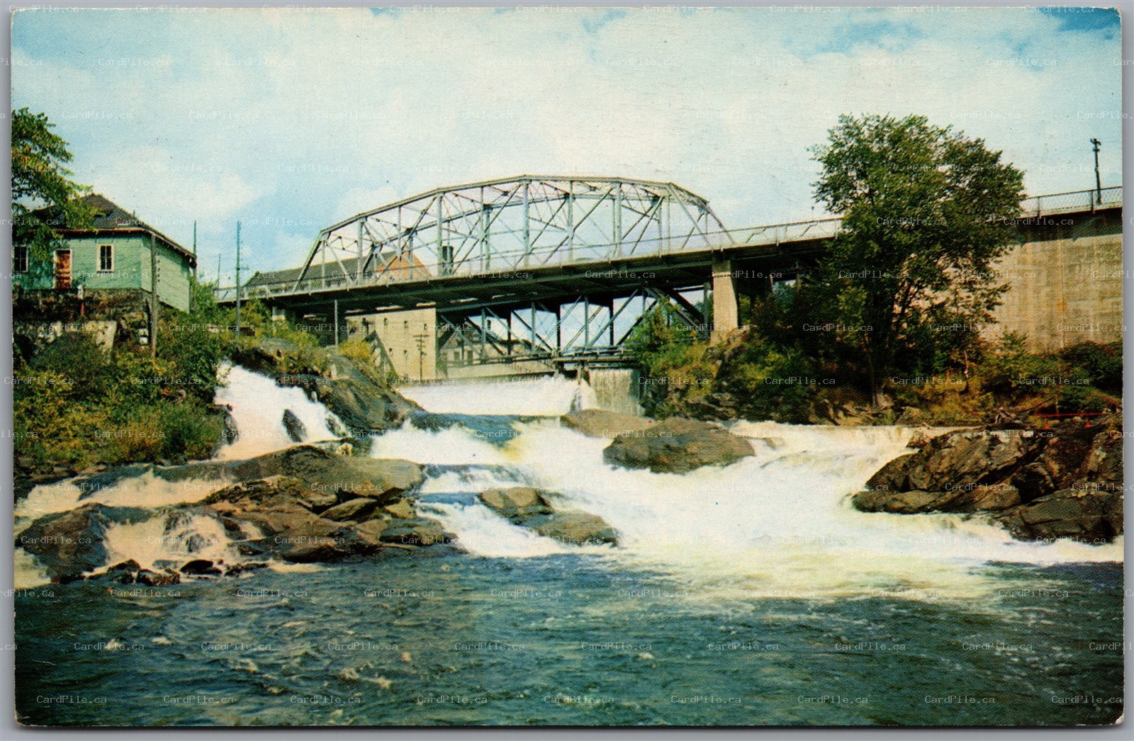 Postcard Bracebridge Ontario c1964 Scenic View of the Falls Muskoka River Bridge