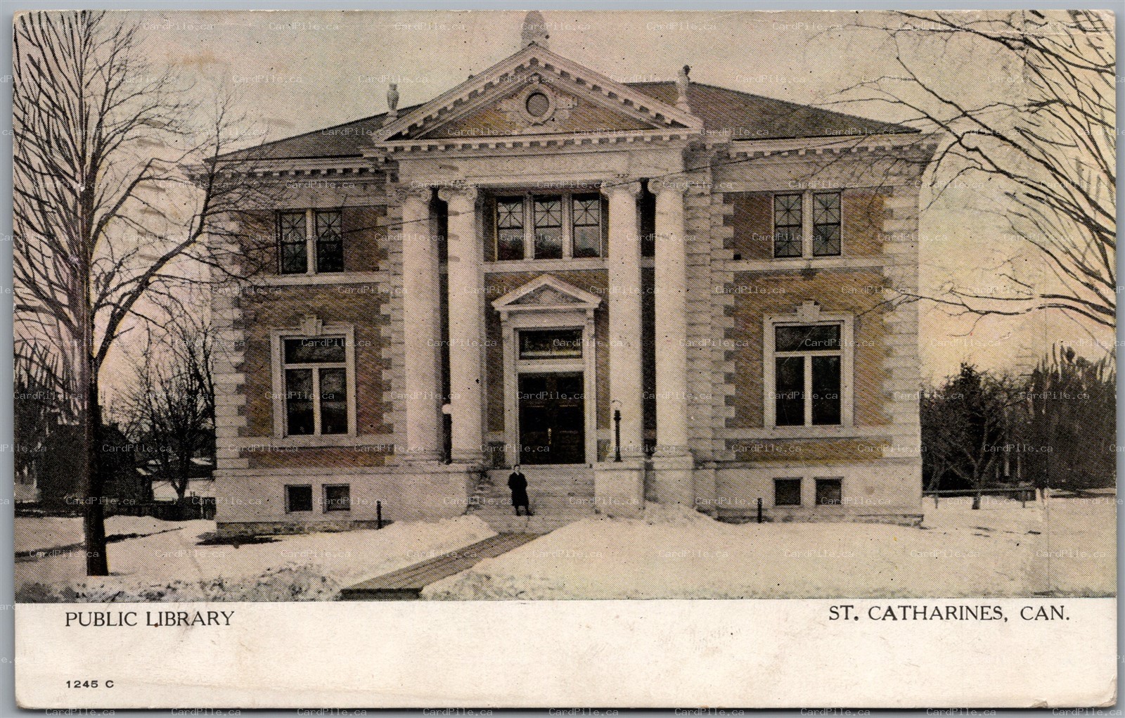 Postcard St. Catherins Ontario c1909 Public Library Winter View by Warwick