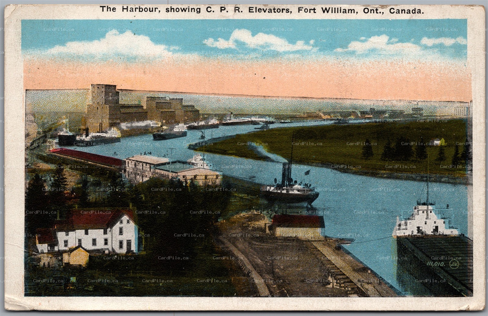 Postcard Fort William Ontario c1920 The Harbour Showing C.P.R. Elevators