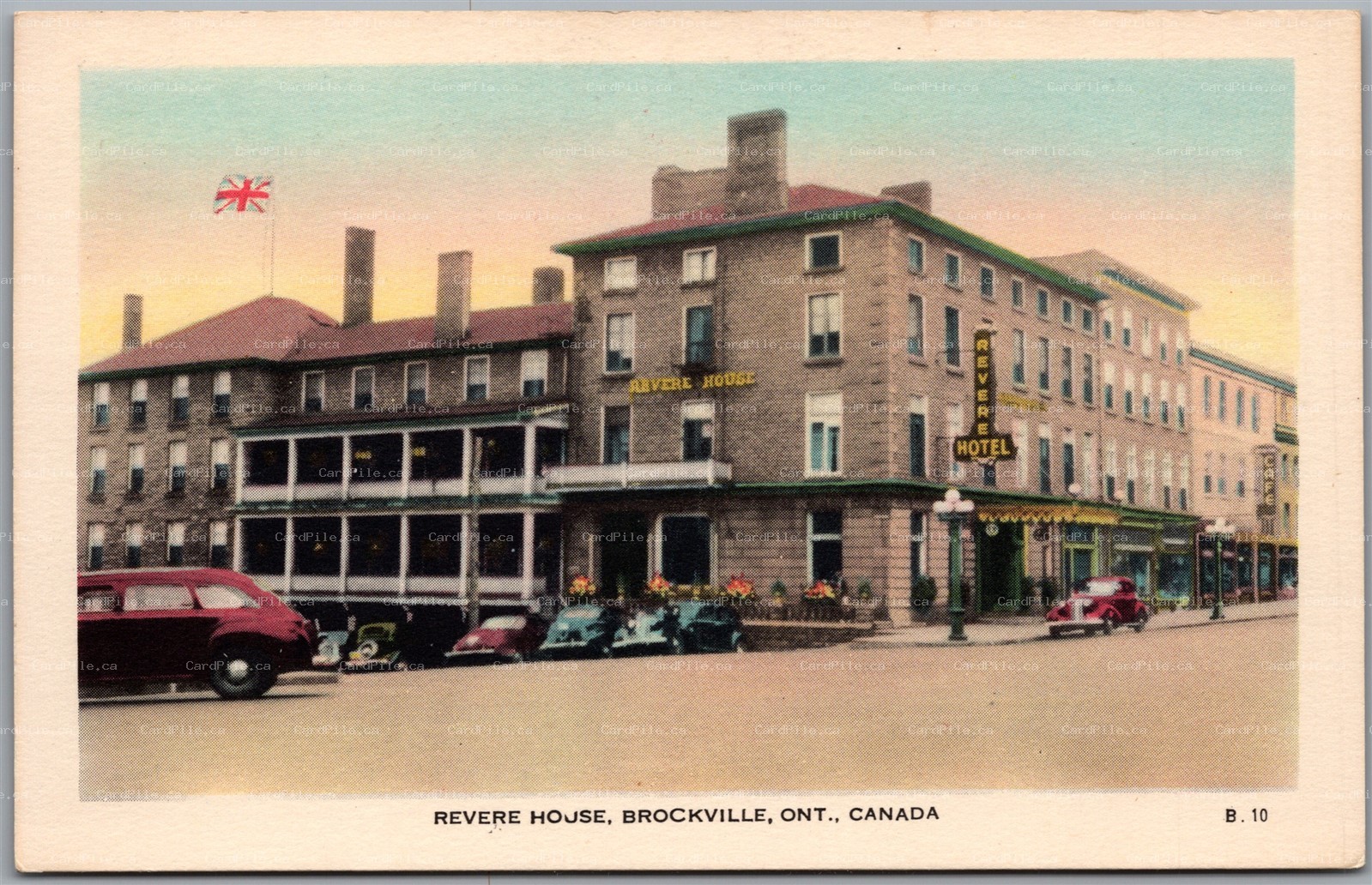 Postcard Brockville Ontario c1940s Revere House Hotel Old Cars