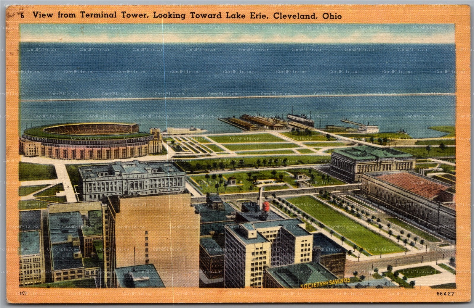 Postcard Cleveland Ohio View from Terminal Tower Looking Toward Lake Erie