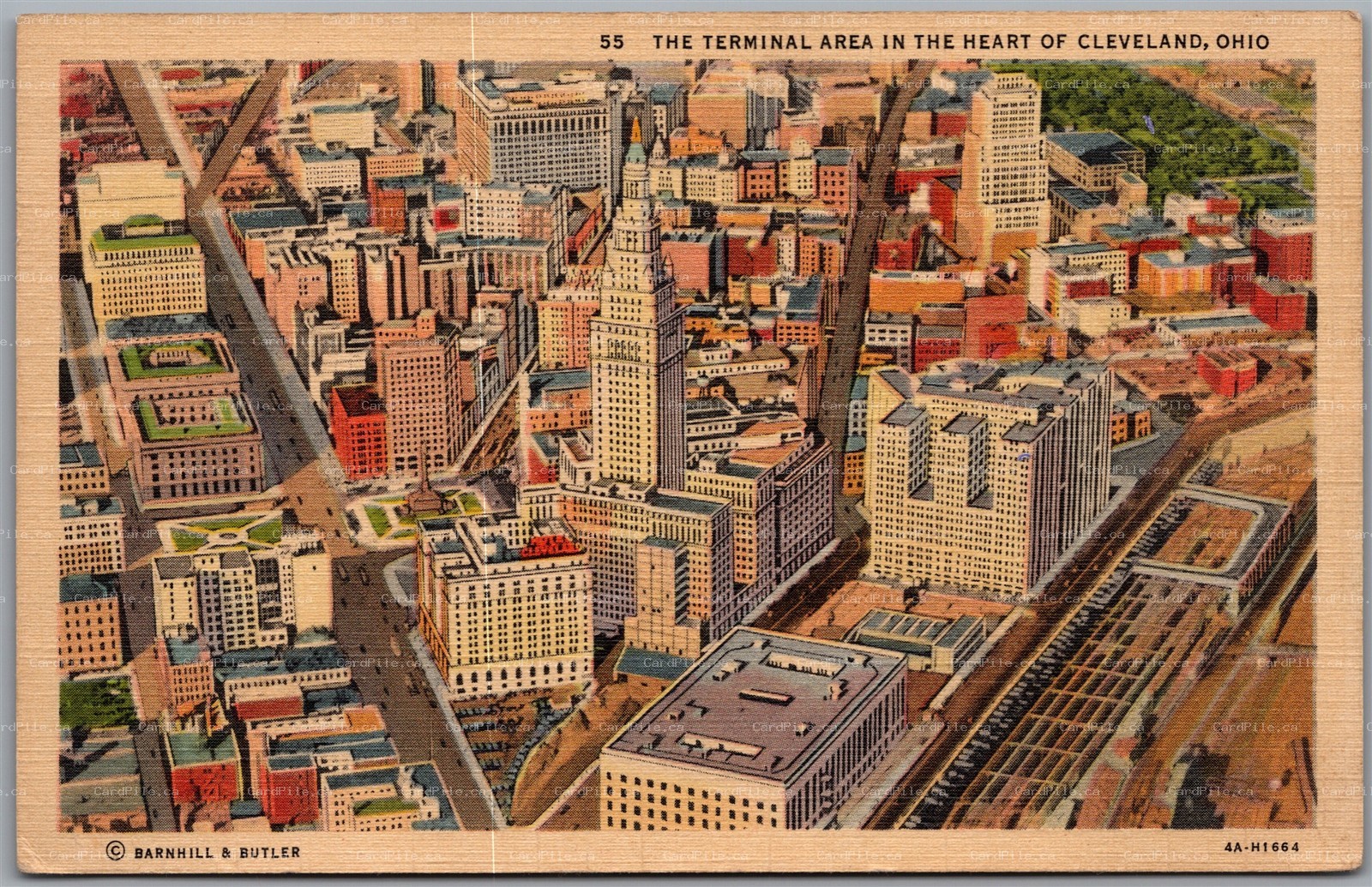 Postcard Cleveland Ohio The Terminal Area Birds Eye View