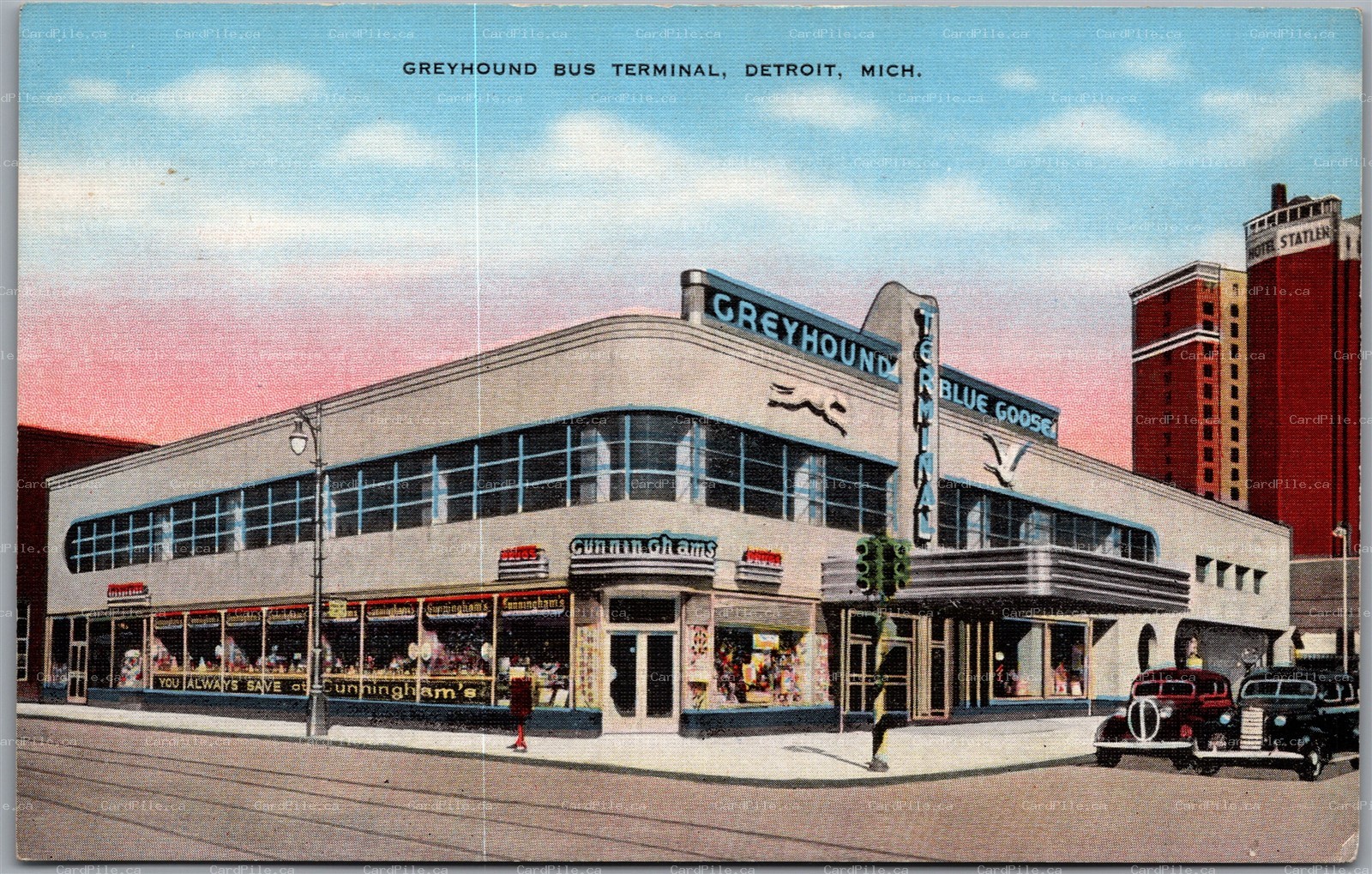 Postcard Detroit Michigan Greyhound Bus Terminal Wayne County