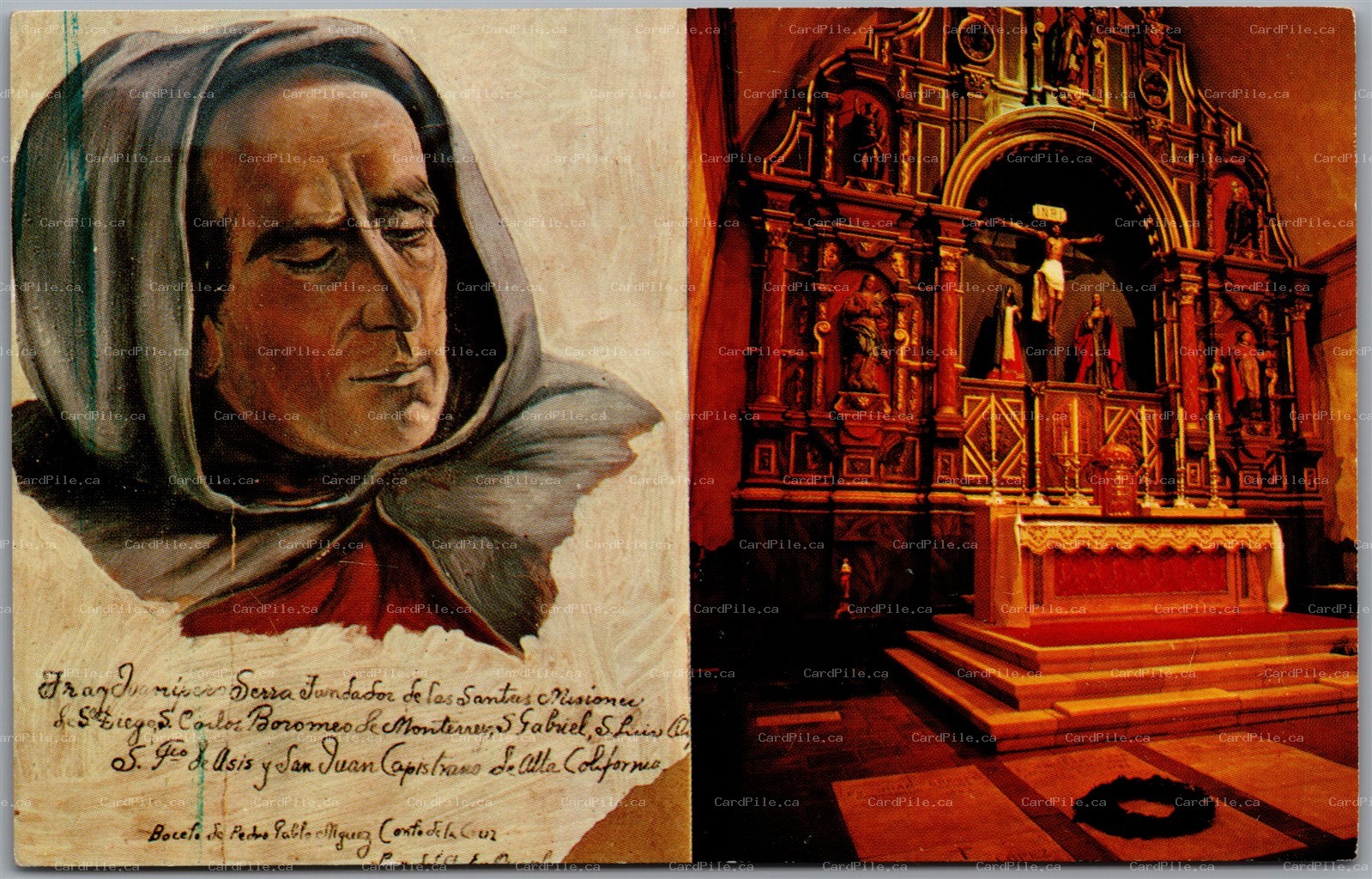 Postcard California Founder of Missions Fray Junipero Serra Padre's Graves Altar