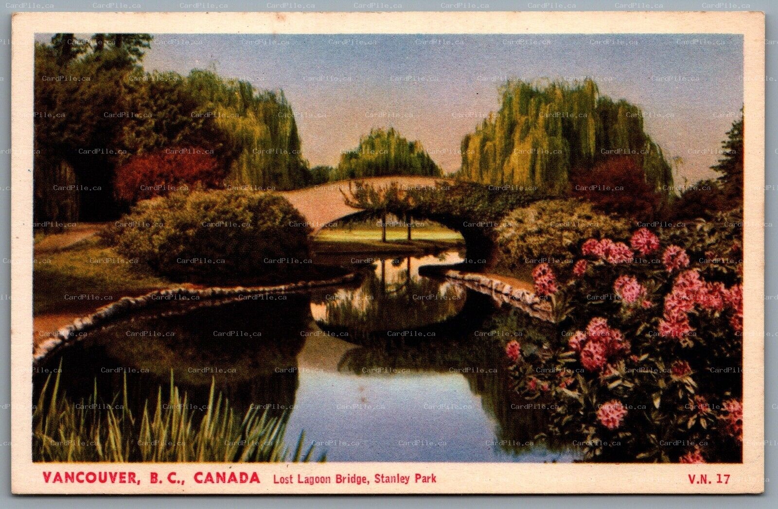 Postcard Vancouver BC c1930s Lost Lagoon Bridge Stanley Park