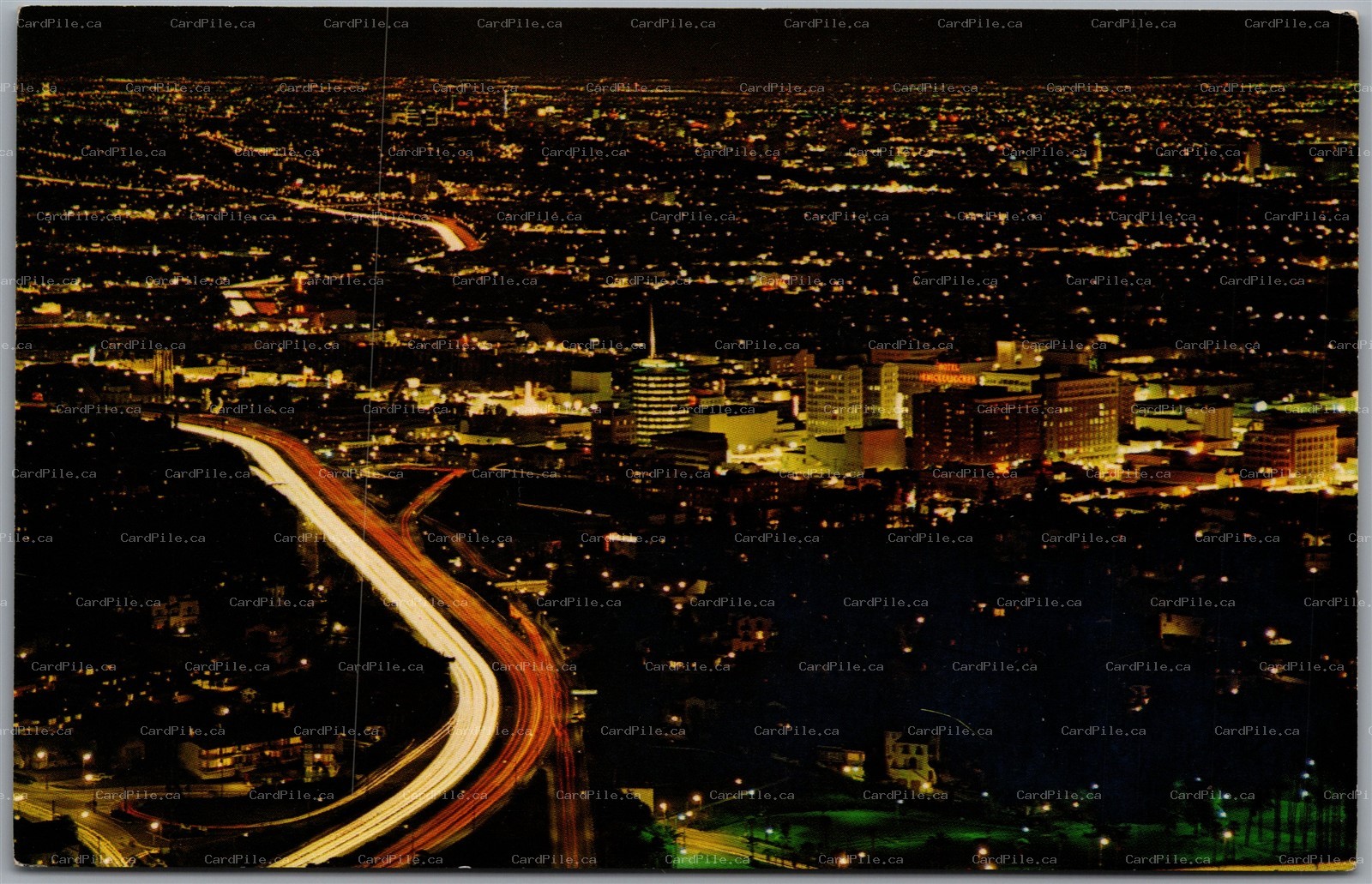 Postcard Los Angeles California Night Scene from Hollywood Hills Bowl Freeway