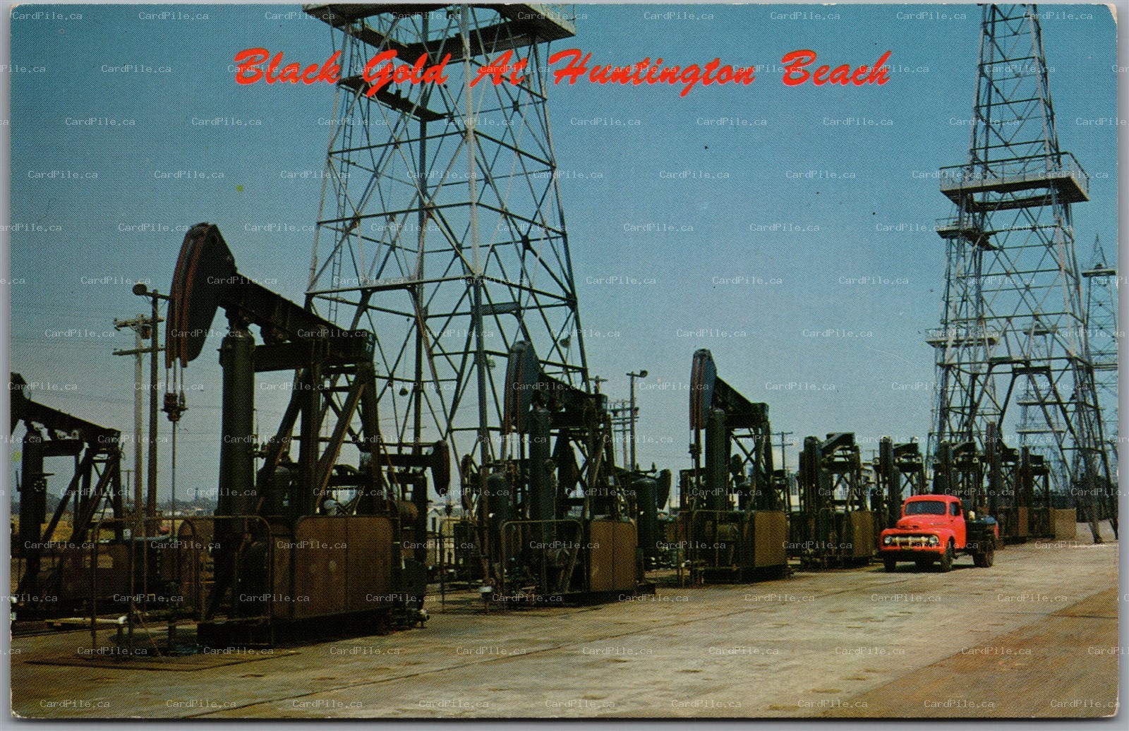 Postcard Huntington Beach California US Highway 101-A Oil Well Pumps