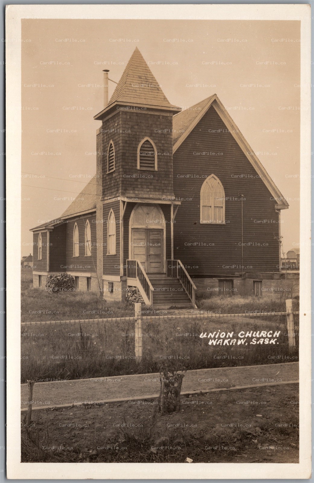 Postcard RPPC c1930s Wakaw Saskatchewan Union Church