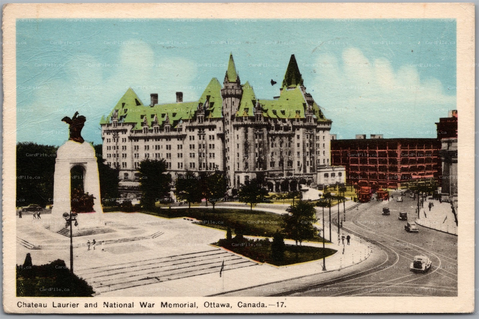 Postcard Ottawa Ontario c1951 Chateau Laurier and National War Memorial
