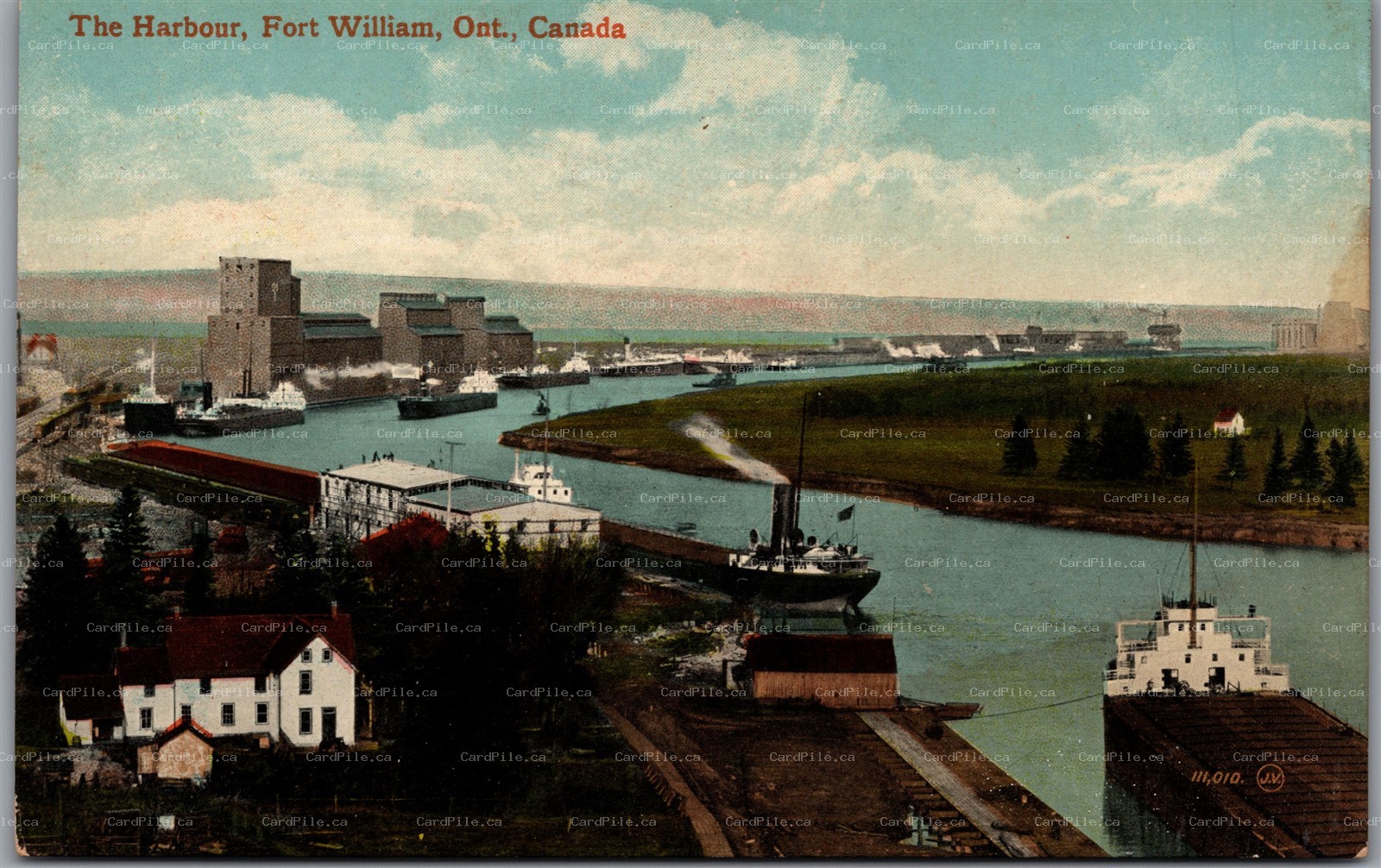 Postcard Fort William Ontario c1910s The Harbour Birds Eye Thunder Bay District