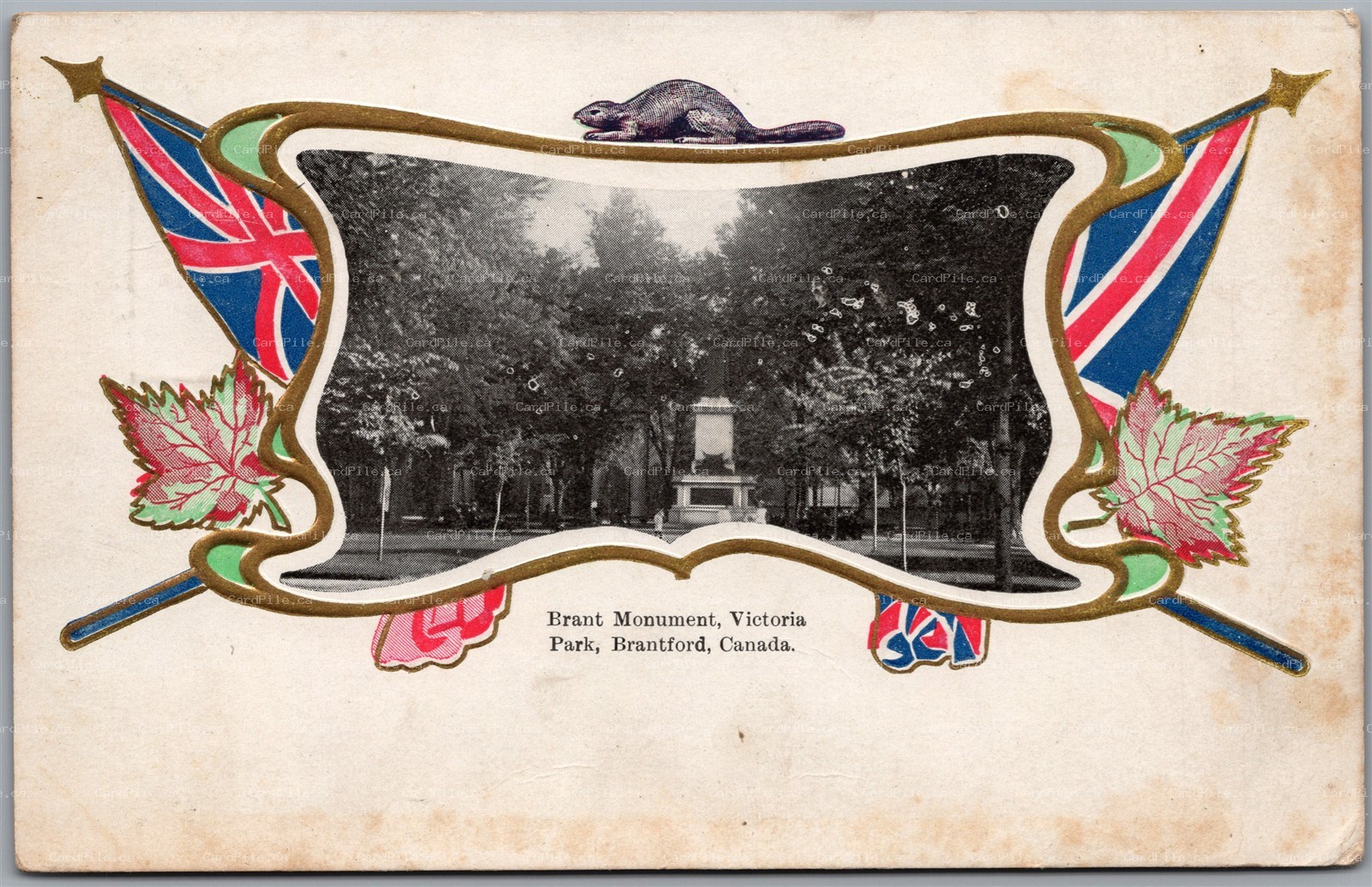 Postcard Brantford Ontario c1905 Brant Monument Victoria Park Patriotic CSPC