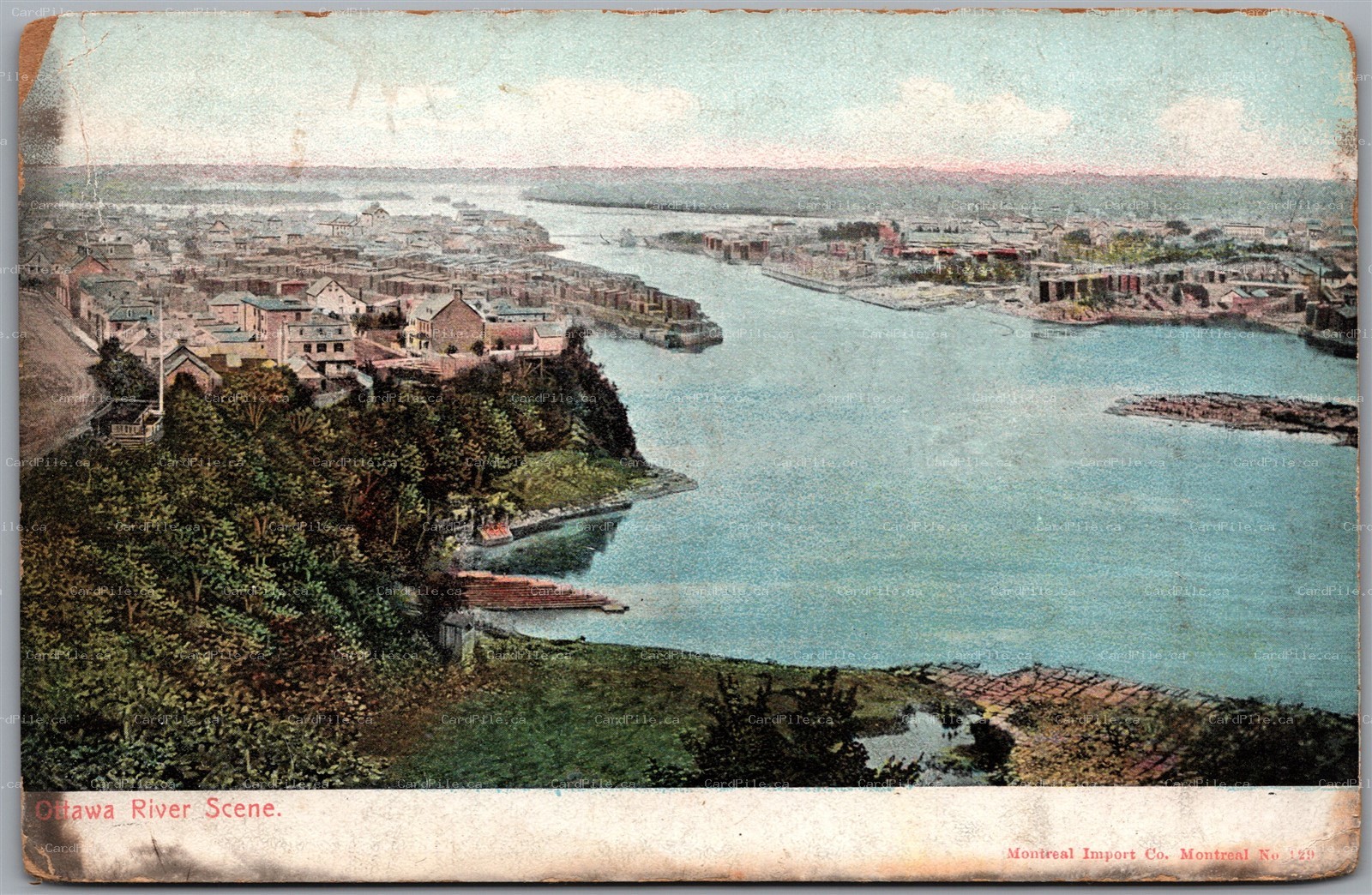 Postcard Ottawa Ontario 1906 River Scene Birds Eye Town View Montreal Import Co.