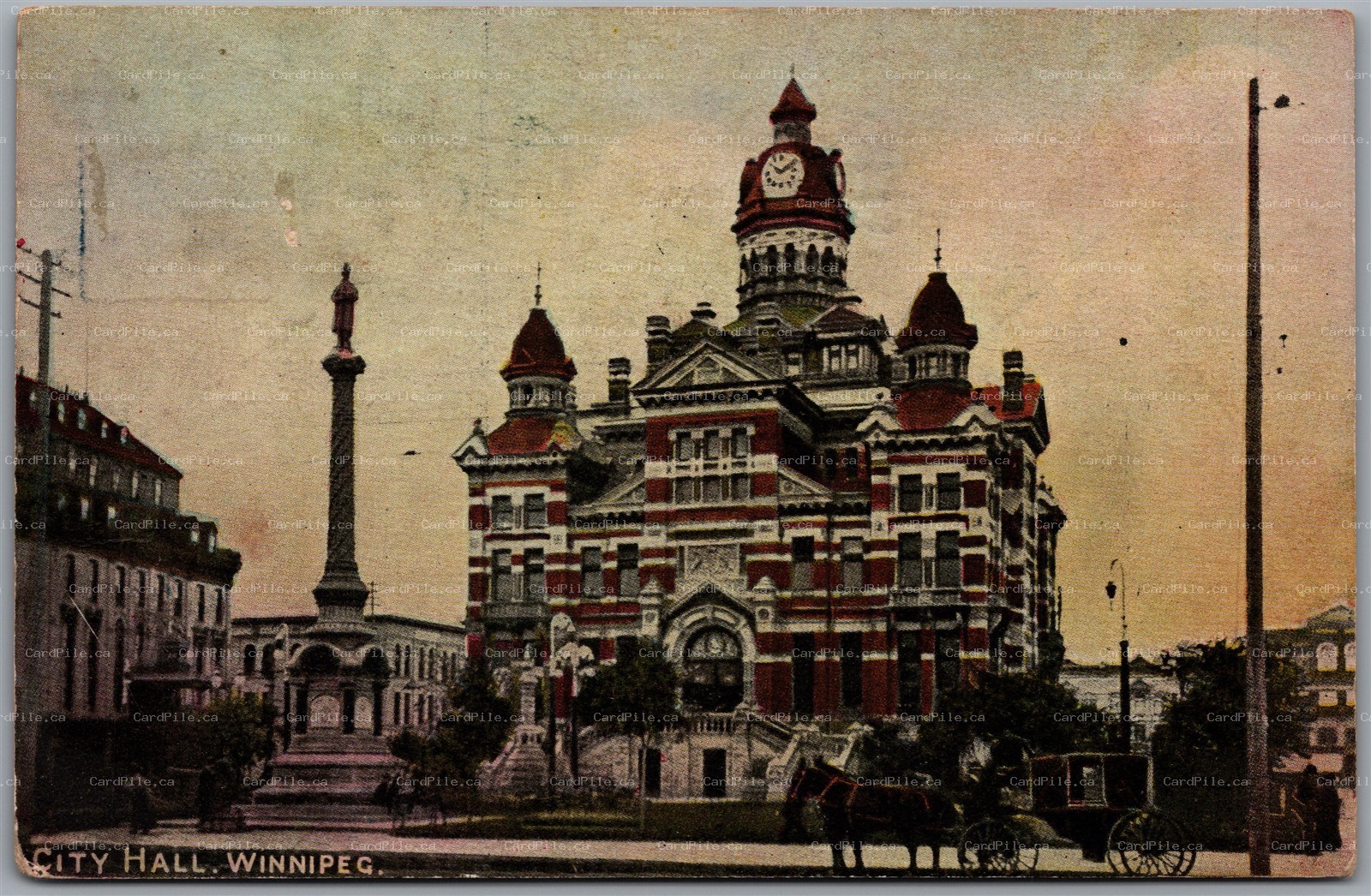 Postcard Winnipeg Manitoba c1907 City Hall Horse Carriage by Warwick