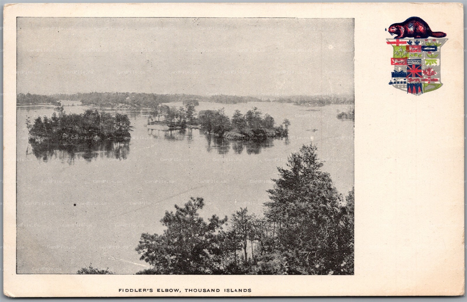 Postcard Thousand Islands Ontario c1910s Fiddler's Elbow Heraldic Crest Beaver