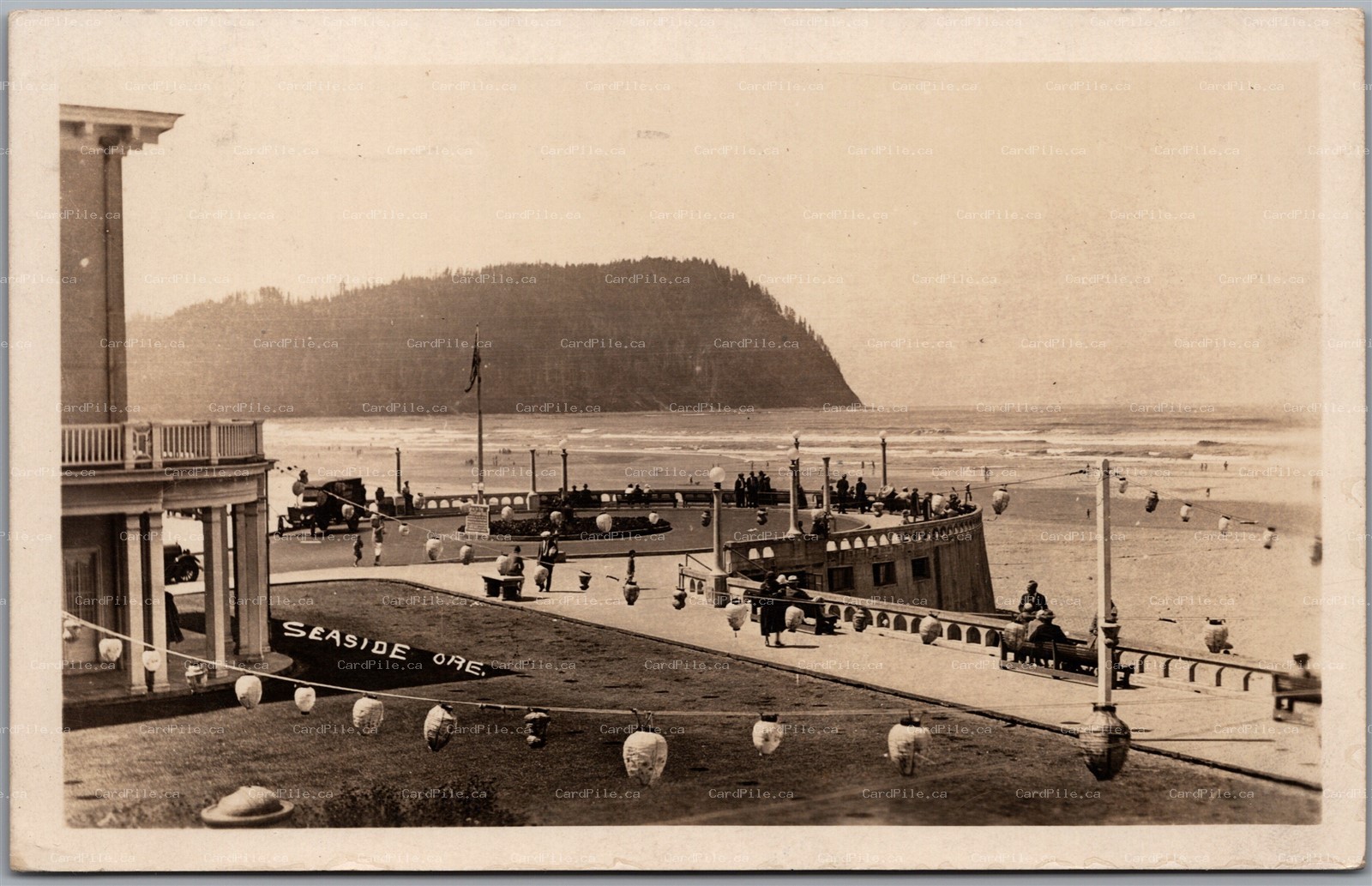 Postcard RPPC c1931 Seaside Oregon Hotel Promenade Beach Clatsop County