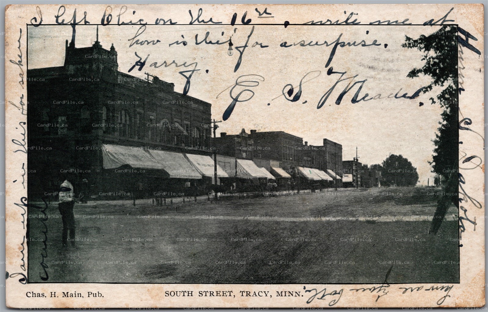 Postcard Tracy Minnesota c1905 South Street by Chas. H. Main Lyon County